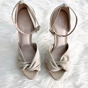 Pelle Moda Beige Knotted Ankle Strap Heels